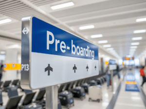 Pre-boarding sign in airport